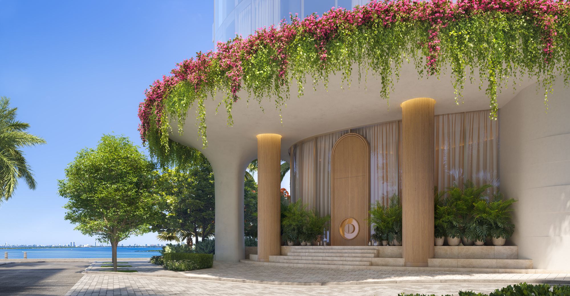 EDITION Residences Miami Edgewater, arrival under the planted canopy, developer rendering