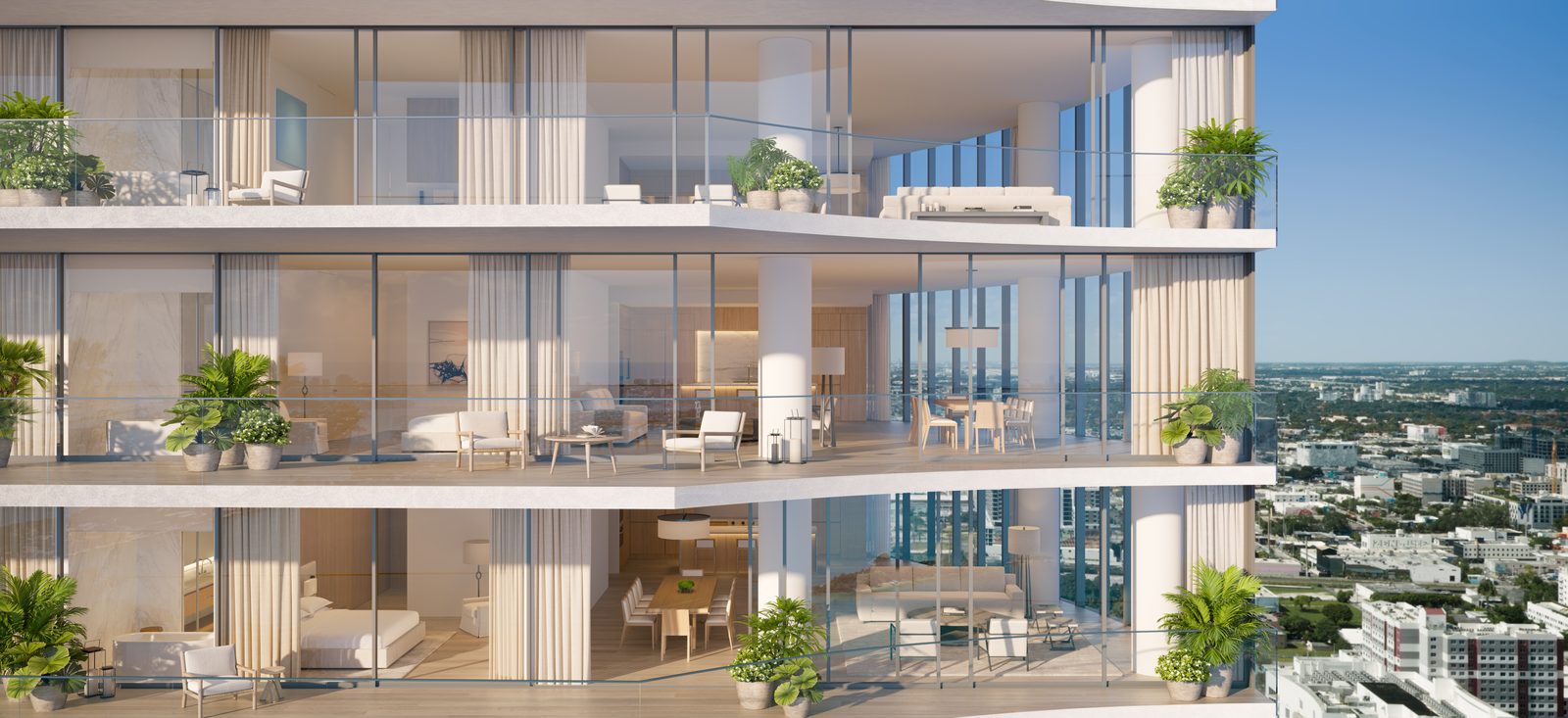 North facade of EDITION Residences Miami Edgewater with terraces, developer rendering