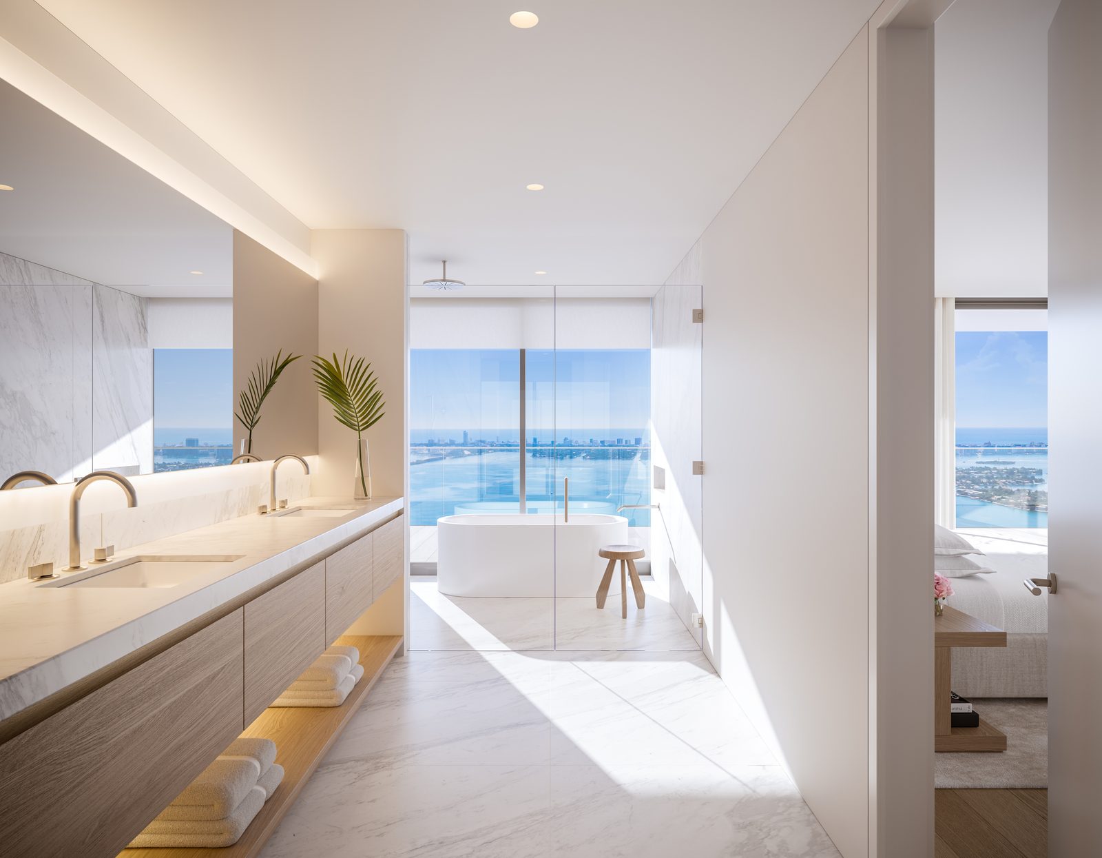 EDITION Residences Miami Edgewater, primary bath wet room, developer rendering