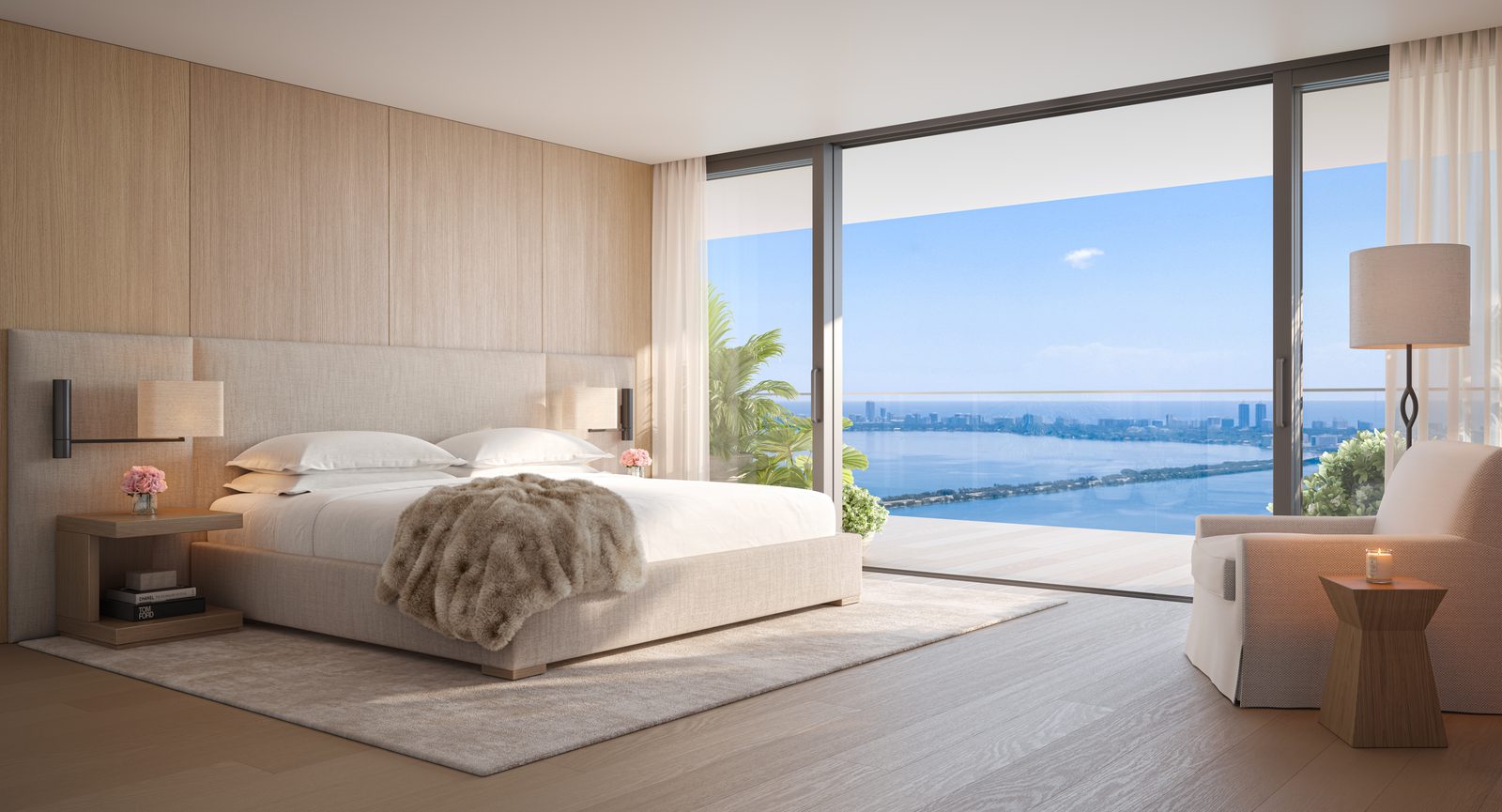 EDITION Residences Miami Edgewater, primary bedroom facing the bay, developer rendering