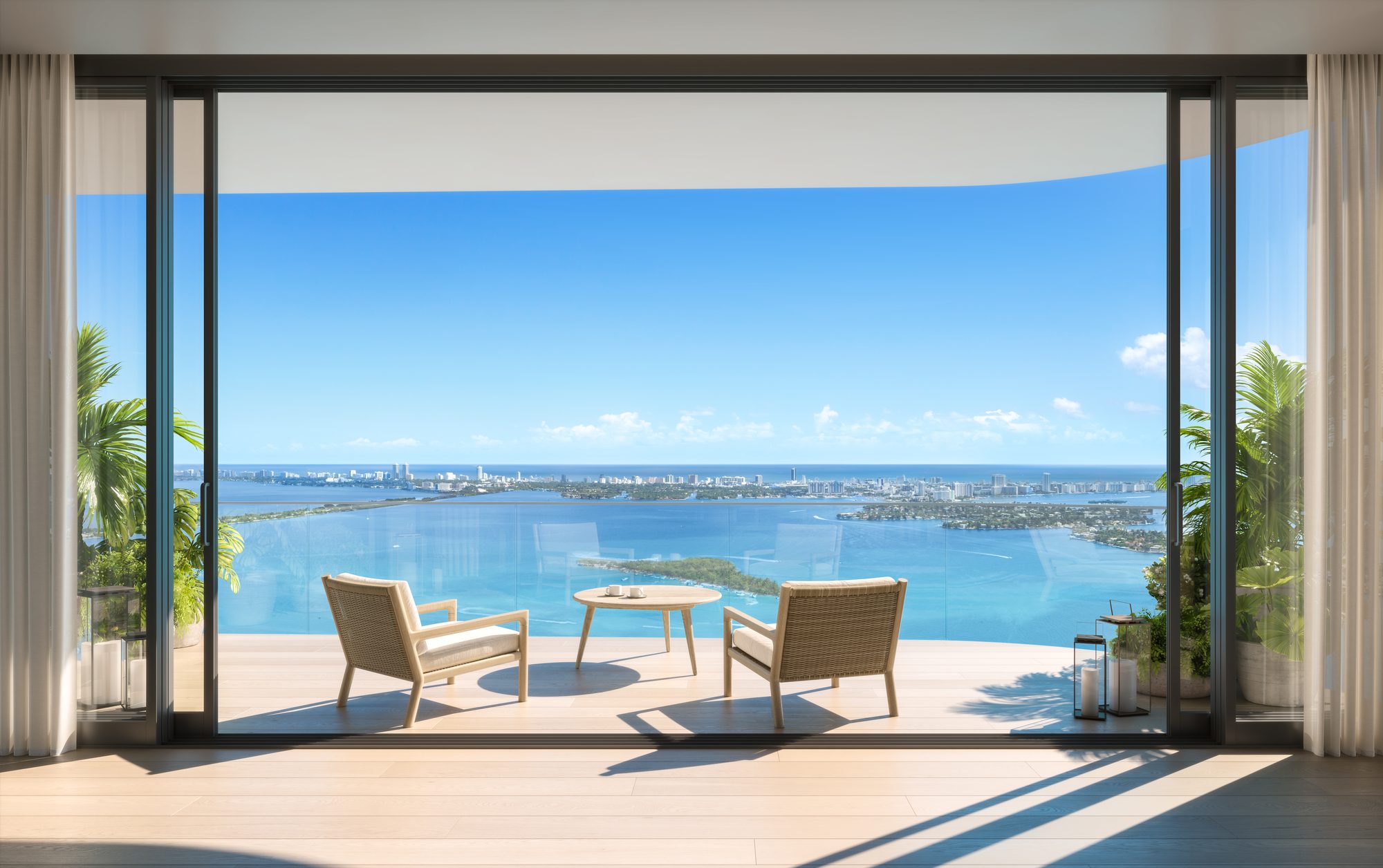 Residence terrace facing Biscayne Bay at EDITION Residences Miami Edgewater, developer rendering