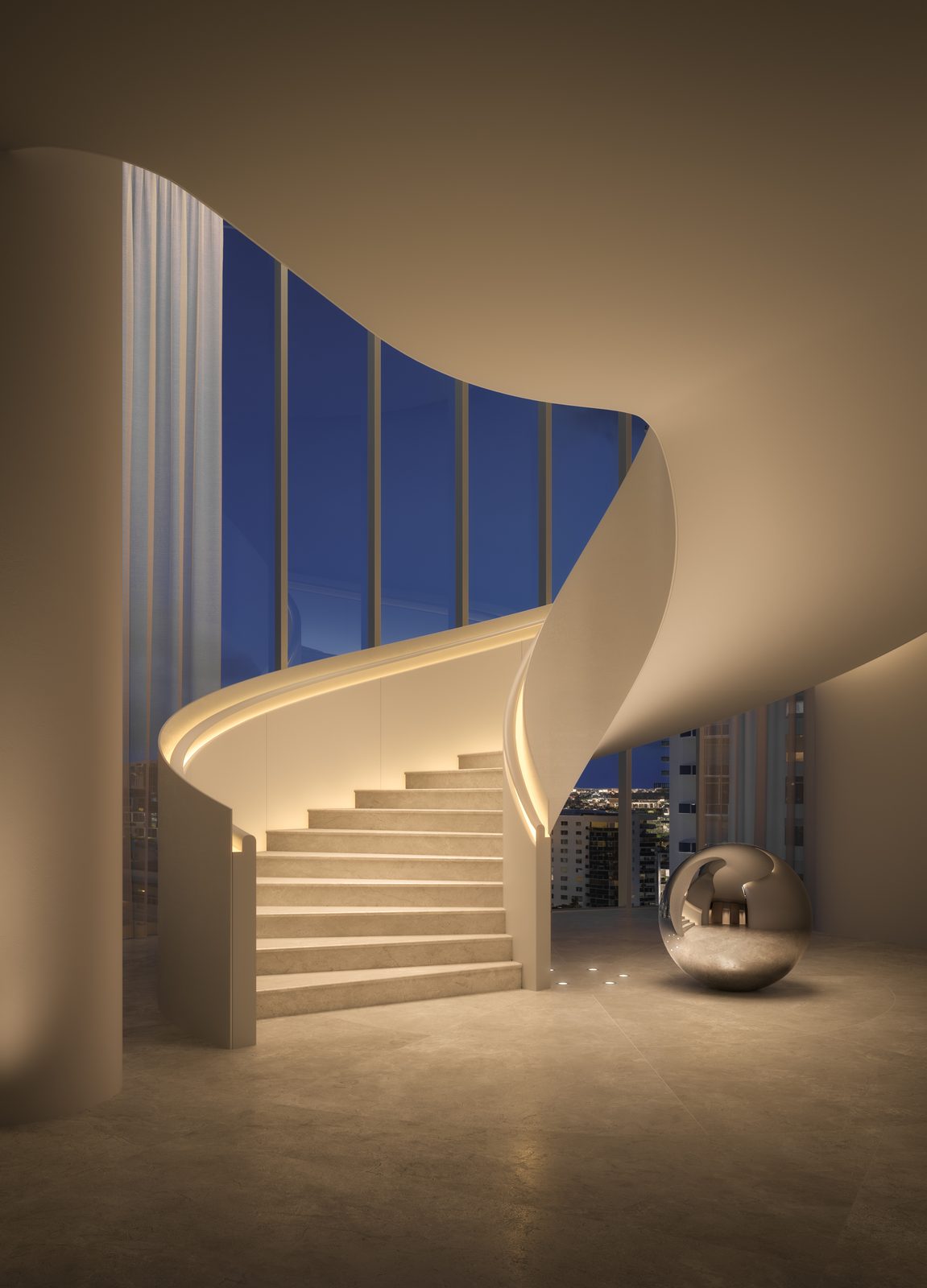 EDITION Residences Miami Edgewater, sculptural staircase, developer rendering